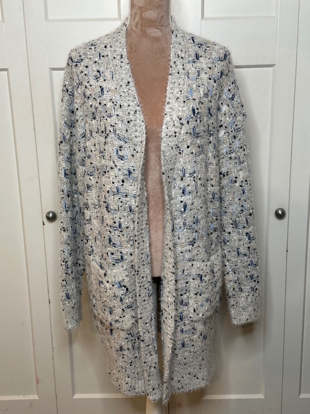 Bobeau Open-Front Multi-Colored Textured Confetti Knit Cardigan, Sz L